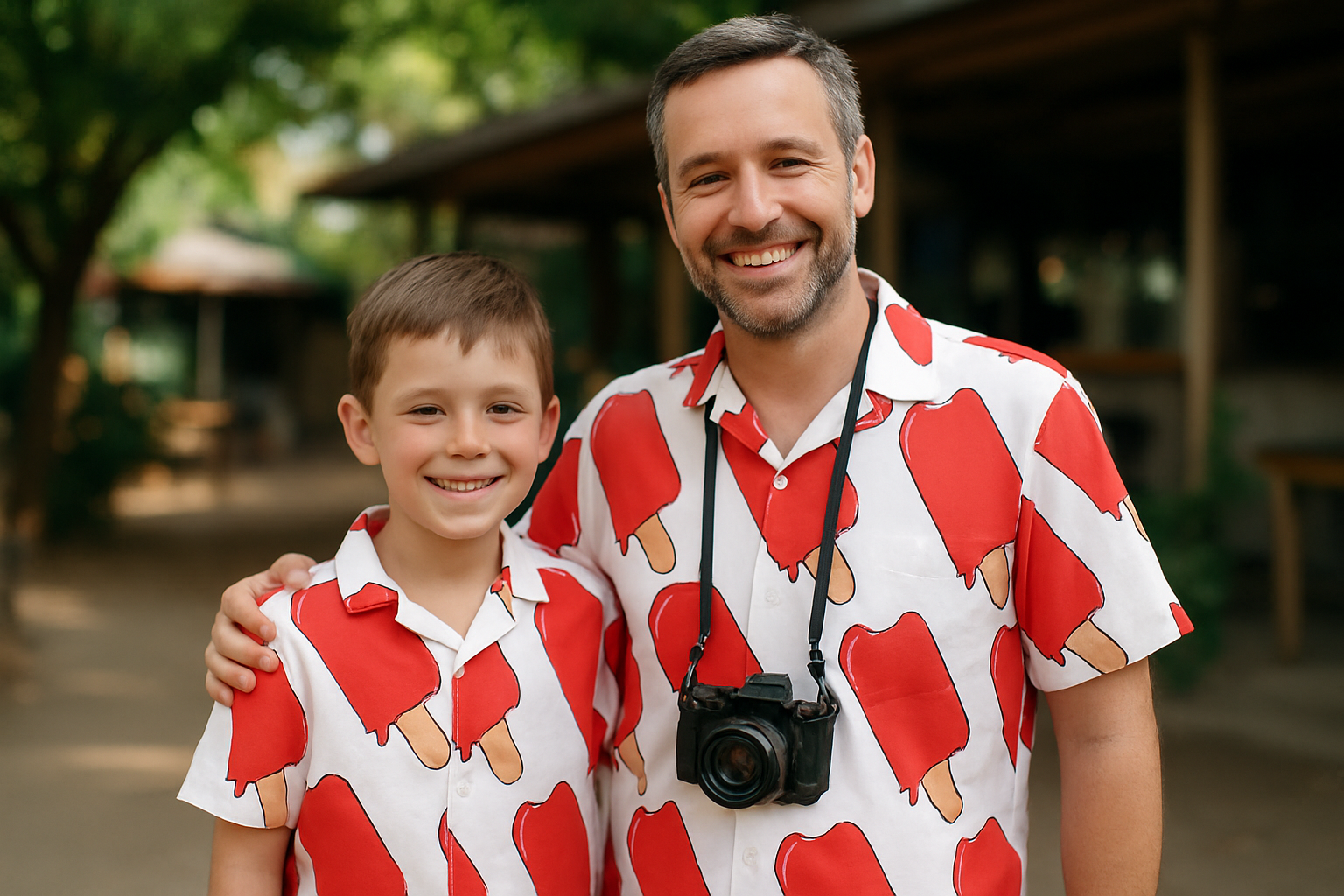 Red Popsicle Pattern Shirt - Matching Father Son Summer Shirts Set